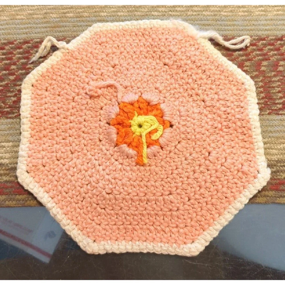 Vintage Crochet Tabletop Colorful Counter Doile Trivet Handmade By Granny